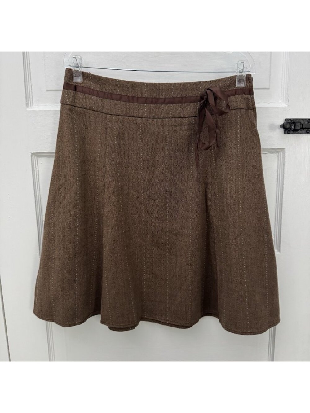 Maurices Women’s M Brown Herringbone A-Line Skirt Satin Bow Knee Length